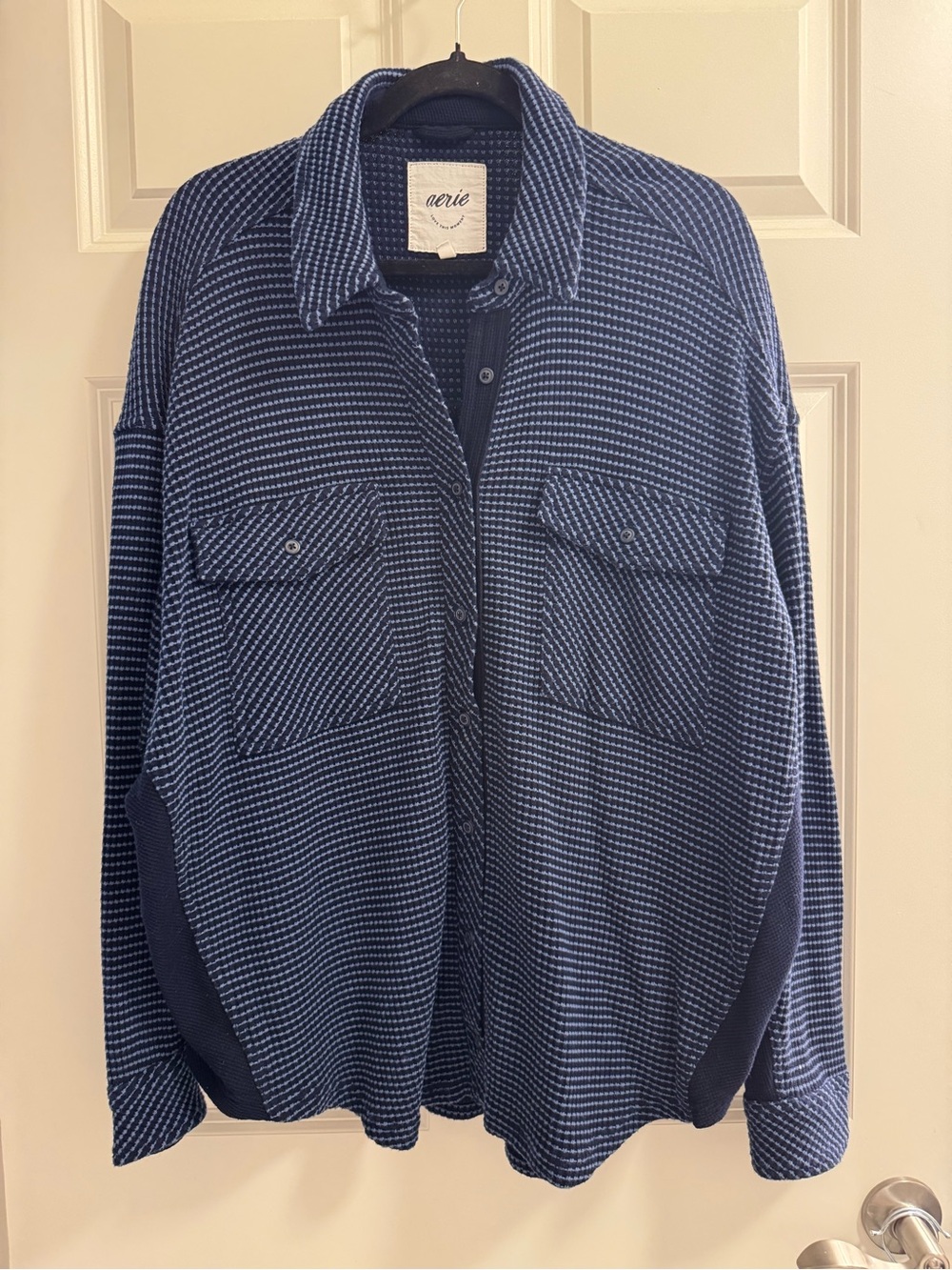 Aerie Navy Waffle Button-Up Shirt
